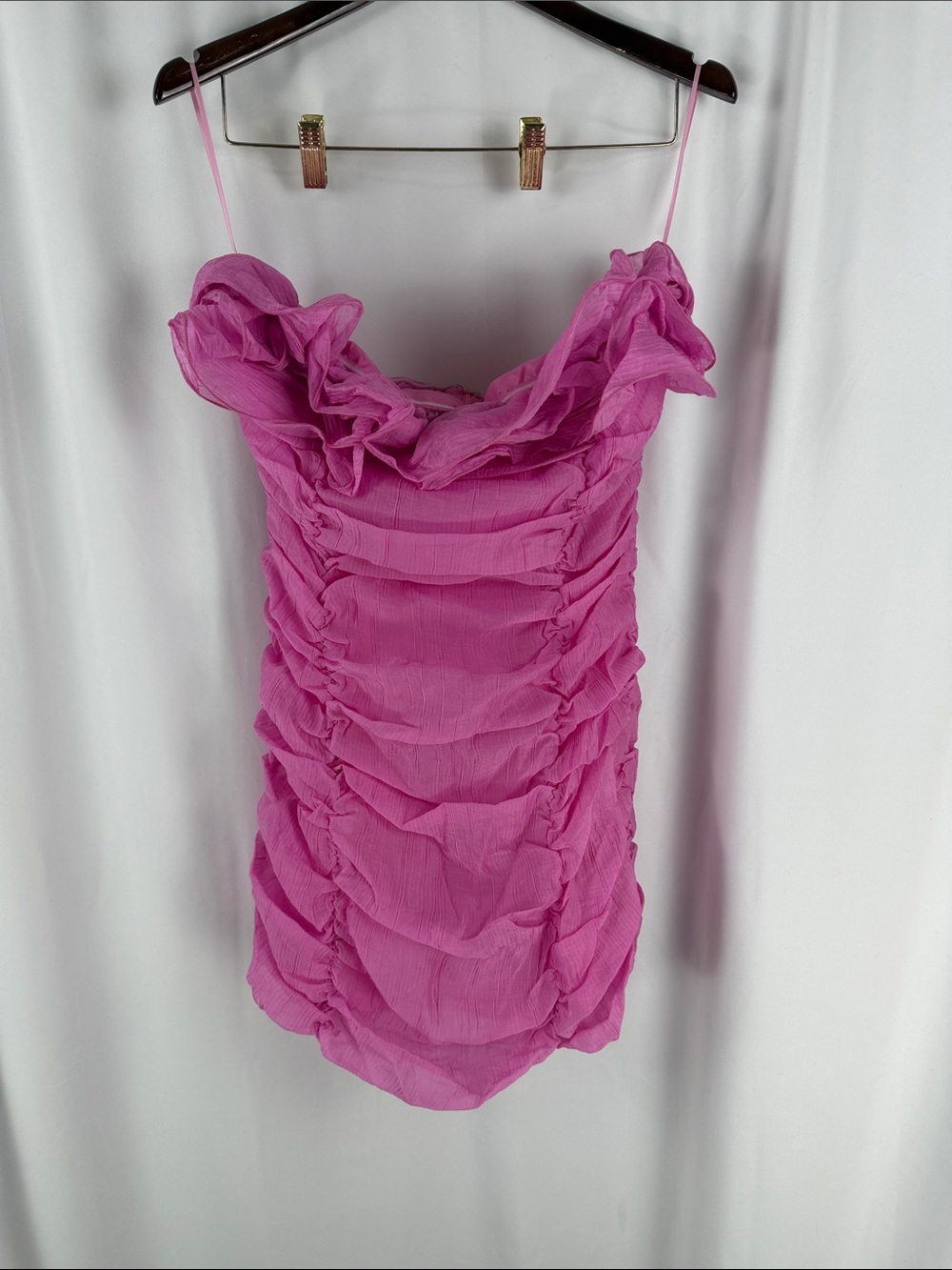 white birch Pink Ruffled Ruched Mini Dress